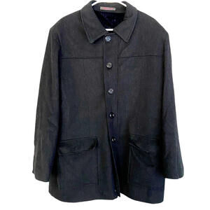 Andre Lanzino Black Wool Lined  Button Front Fleece Coat L/XL